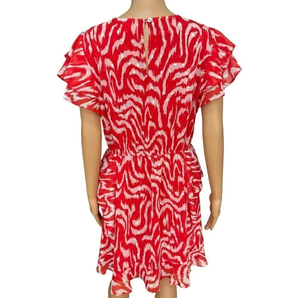 Anthropologie Dolan Women's Julia Clip Dot Jacquard Chiffon Dress Red Tiger Sz L - Picture 4 of 9